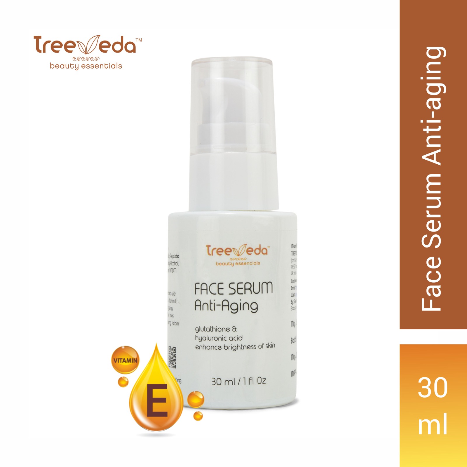 Treeveda Anti-Aging Face Serum | Glutathione & Hyaluronic Acid | Brightening, Hydrating & Anti-Wrinkle Formula | 30 ml