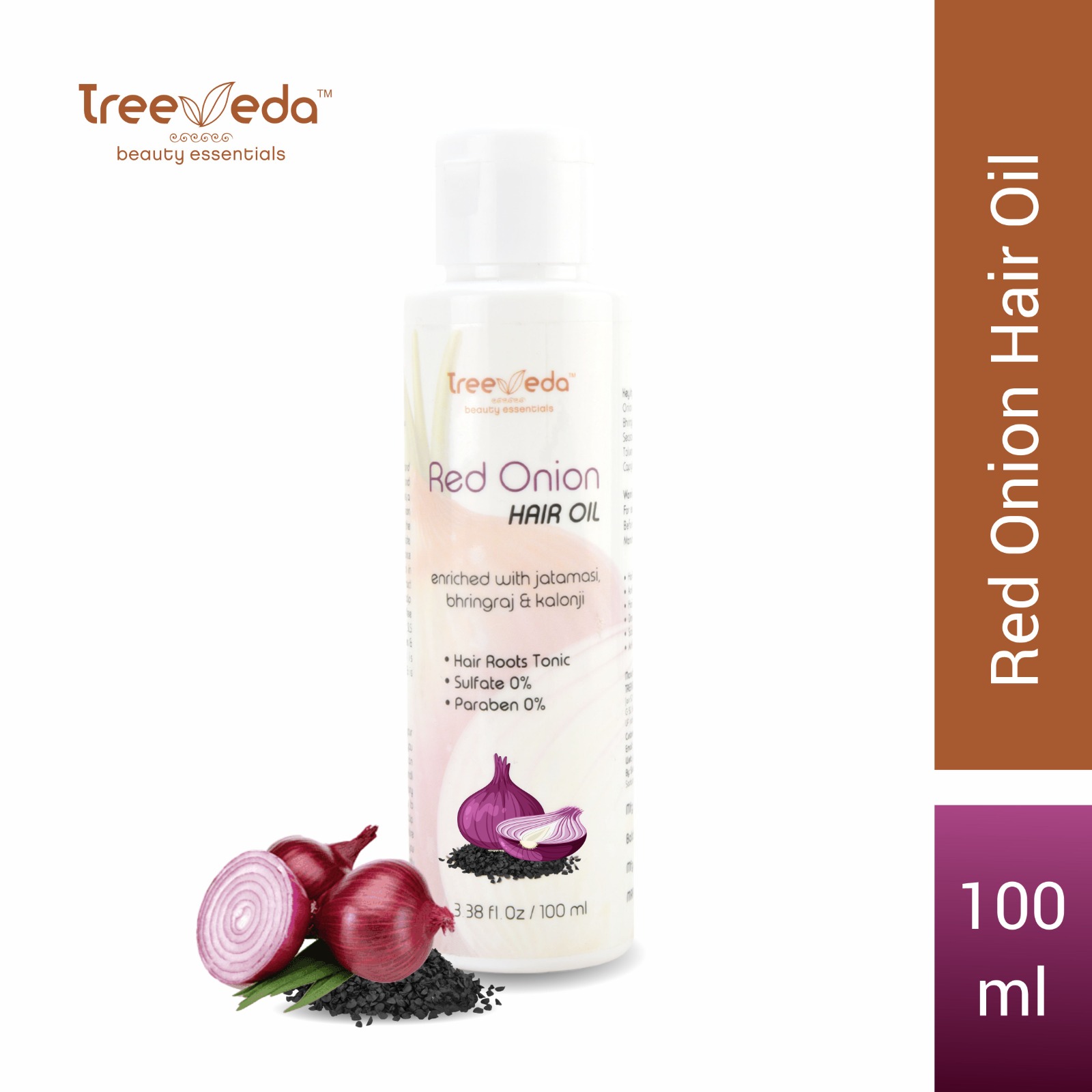 Red Onion Hair Oil with Jatamasi, Bhringraj & Kalonji | Sulfate Free Ayurvedic Hair Oil for Hair Fall Control & Hair Growth | Nourishes Scalp & Roots | Suitable for All Hair Types | 100 ml