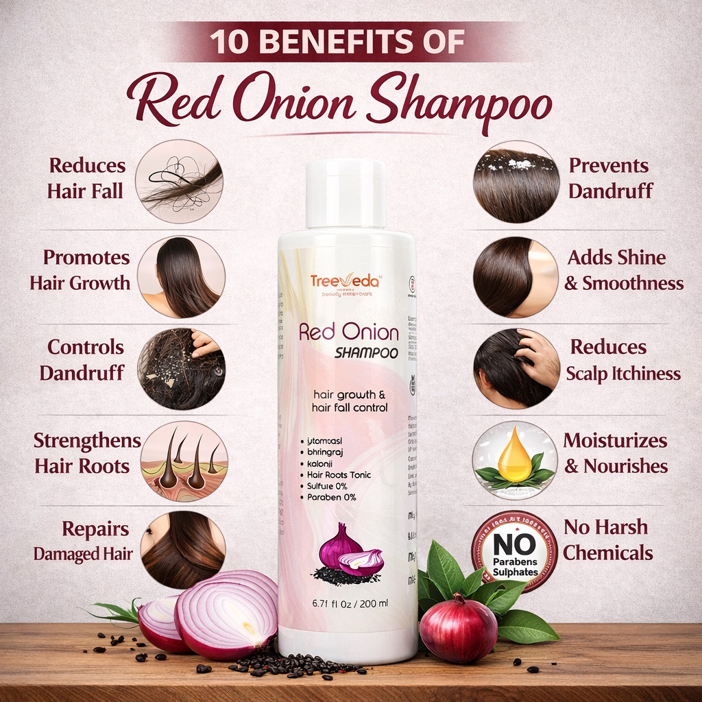 Red Onion Shampoo – Hair Growth & Hair Fall Control, Paraben-Free, 200 ml – Herbal Onion Extract for Strong, Thick & Healthy Hair