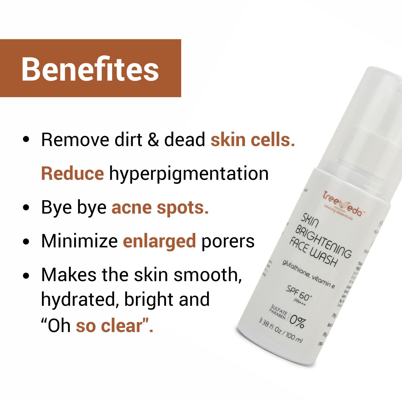 Skin Brightening Face Wash with Glutathione & Vitamin E, Sulphate & Paraben Free, Daily Use Face Cleanser for Glowing Skin, All Skin Types, Men & Women, 100ml