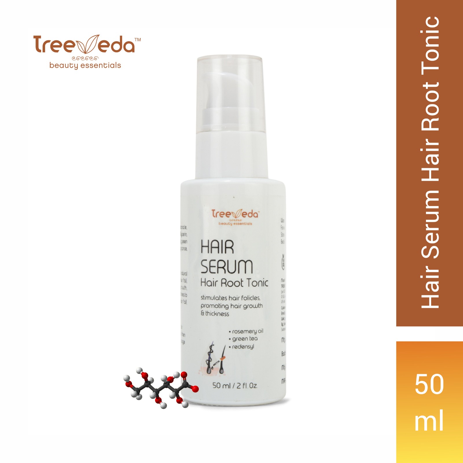 Treeveda Hair Serum – Hair Root Tonic | Boosts Growth, Reduces Hair Fall & Strengthens Roots | Enriched with Rosemary Oil, Green Tea & Redensyl | 50 ml